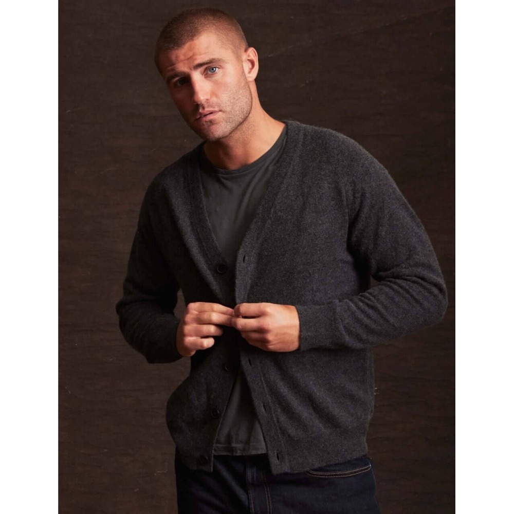 Weatherproof Vintage Mens 100% Cashmere Cardigan Sweater Charcoal Heather Large